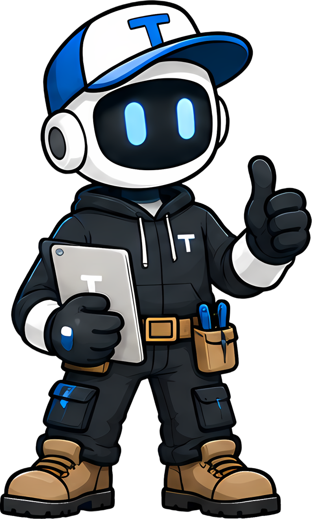Tee, the Tradesman Systems mascot, giving a thumbs up
