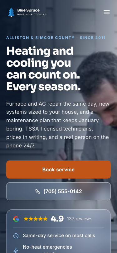 The same website on a phone